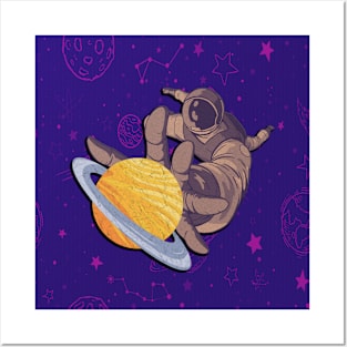 Space planet funny in purple Posters and Art